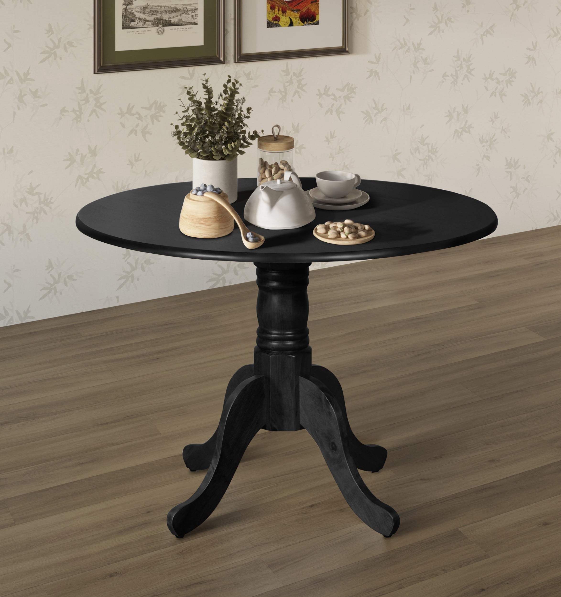 Home Design Olivia Dining Table with Round Pedestal Top, Mid-Century Modern Style, Easy Assembly, Black
