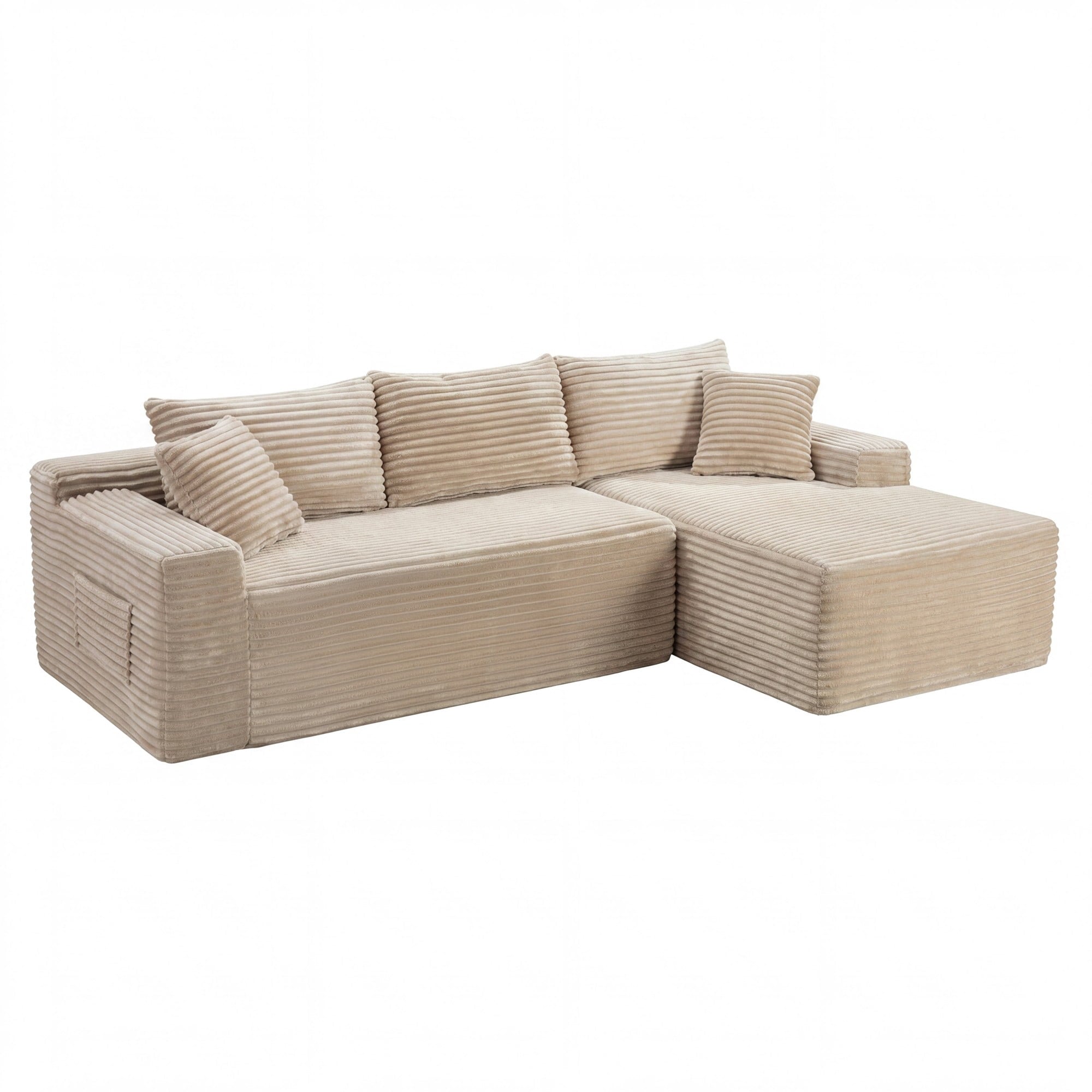 LLappuil 108 Sectional Sofa, Modular Sectional Couch with Left Chaise, Deep Seat Corduroy Cloud Sofa for Living Room Black