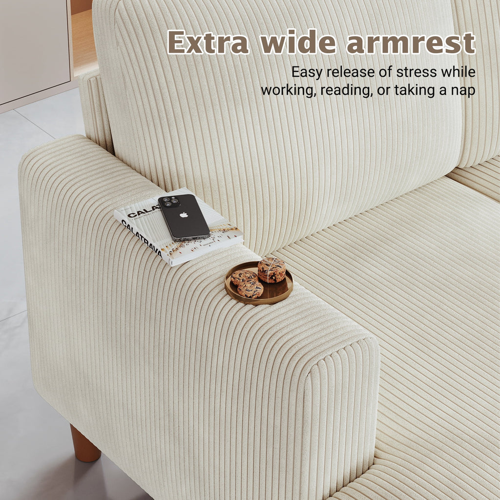 87 Corduroy Sofa,3 Seater Sofa with Extra Deep Seats,Neche Comfy Upholstered Couch for Living Room,2 Pillows,Green