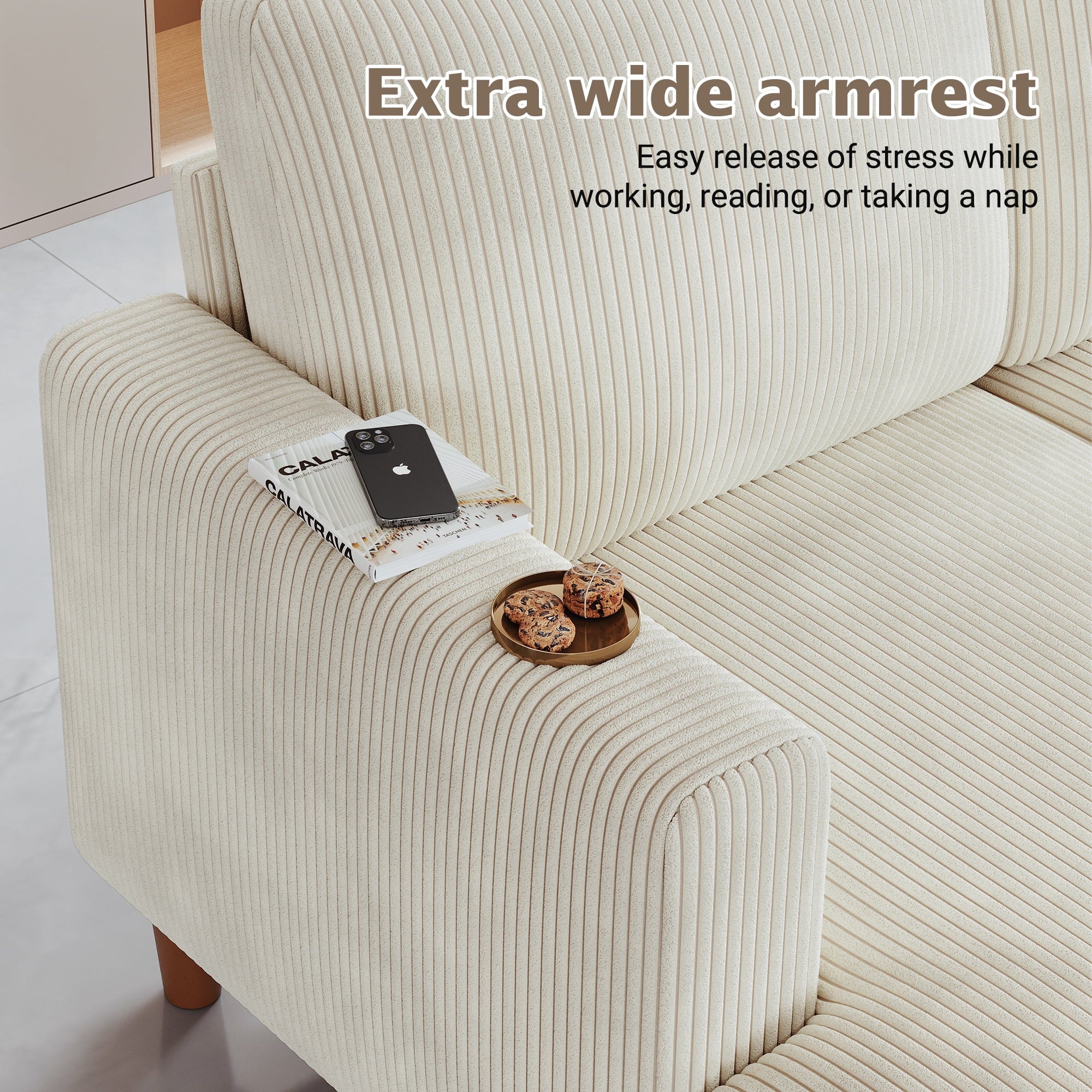 87 Corduroy Sofa,3 Seater Sofa with Extra Deep Seats,Neche Comfy Upholstered Couch for Living Room,2 Pillows,Green