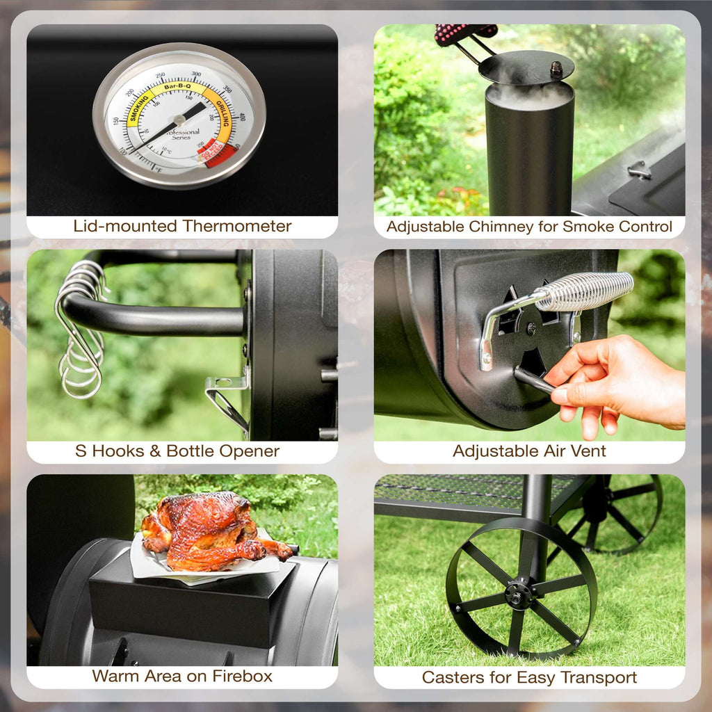 PHI VILLA 28 Charcoal Grill with Offset Smoker Black