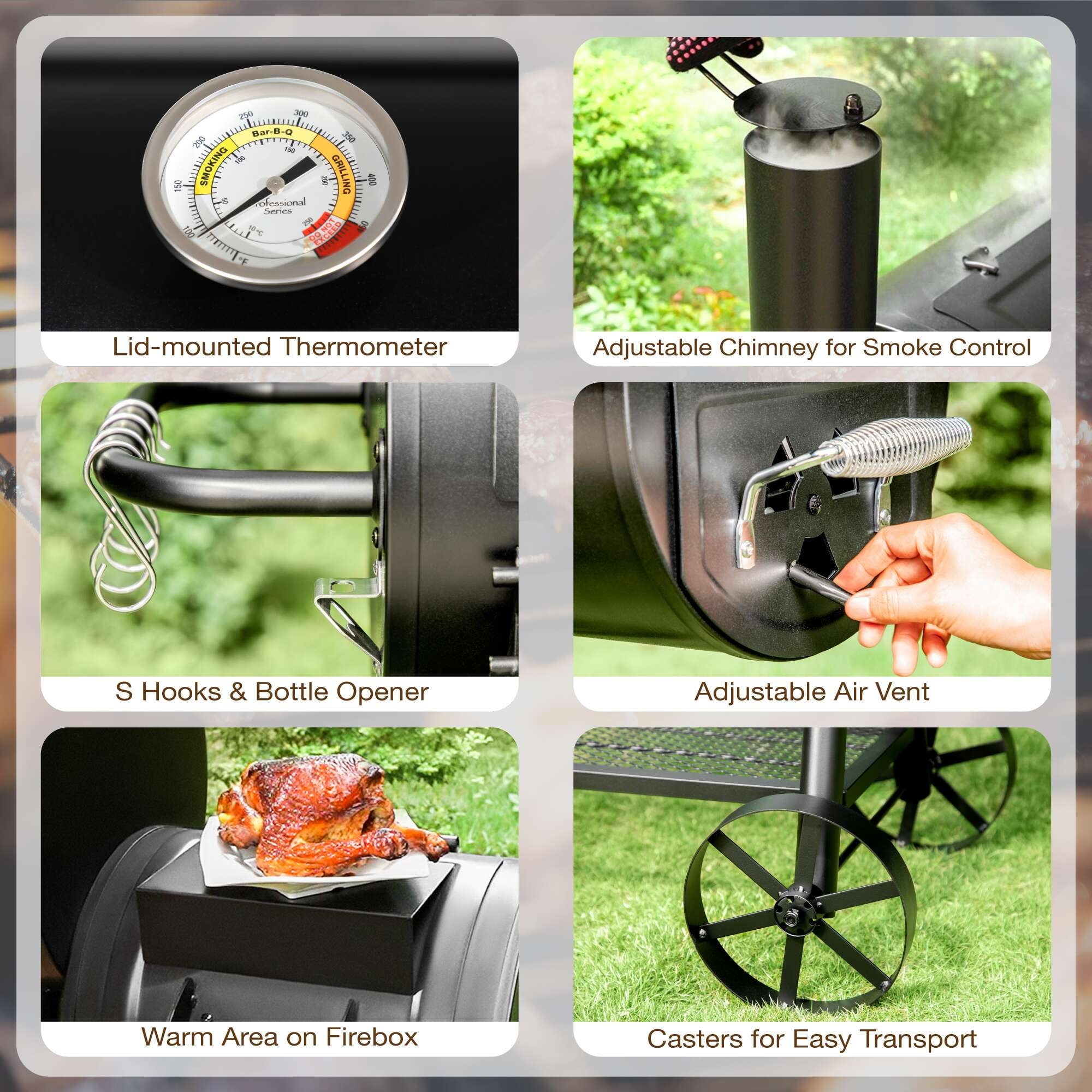 PHI VILLA 28 Charcoal Grill with Offset Smoker Black