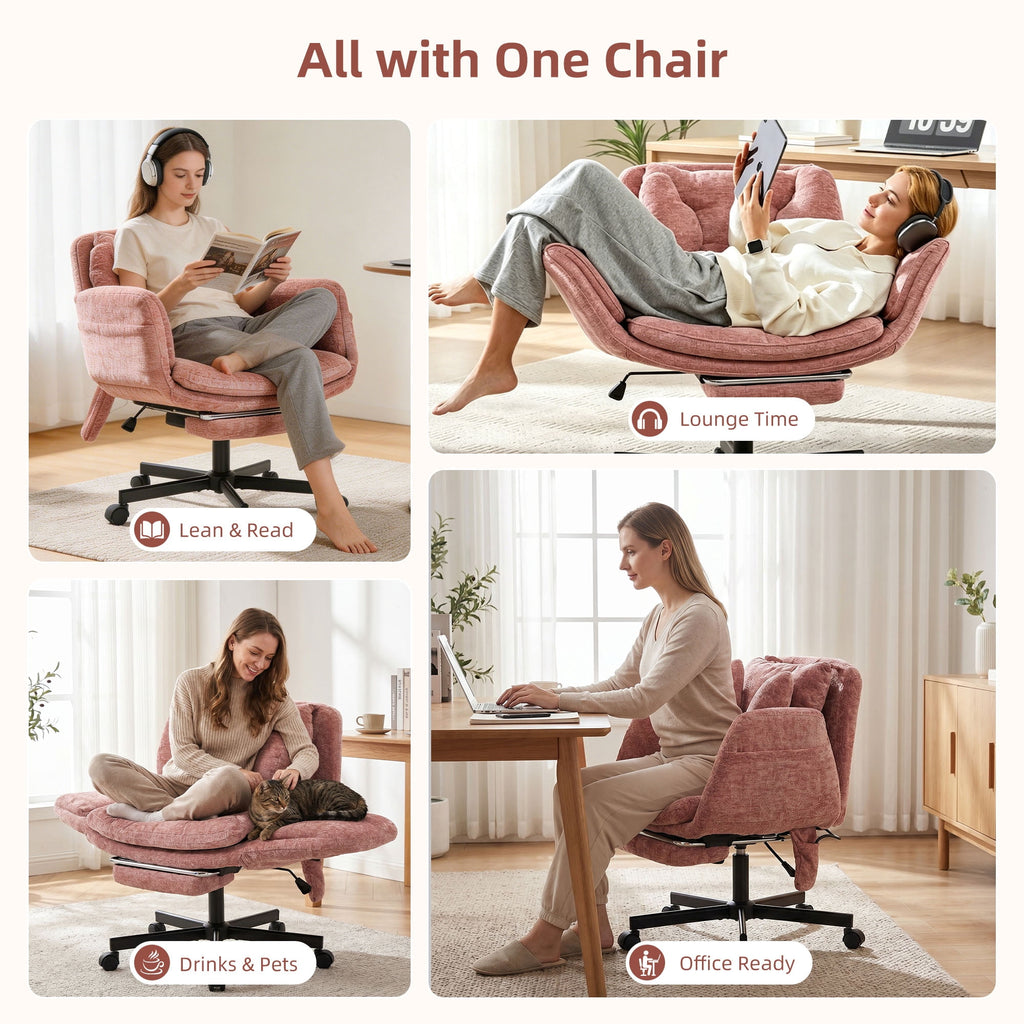 Hforesty Cross Legged Office Chair, Inflatable Flip-up Back & Wide Seat, 5-Position Armrests & Footrest, Ergonomic Task Chair for Home Office, Gray