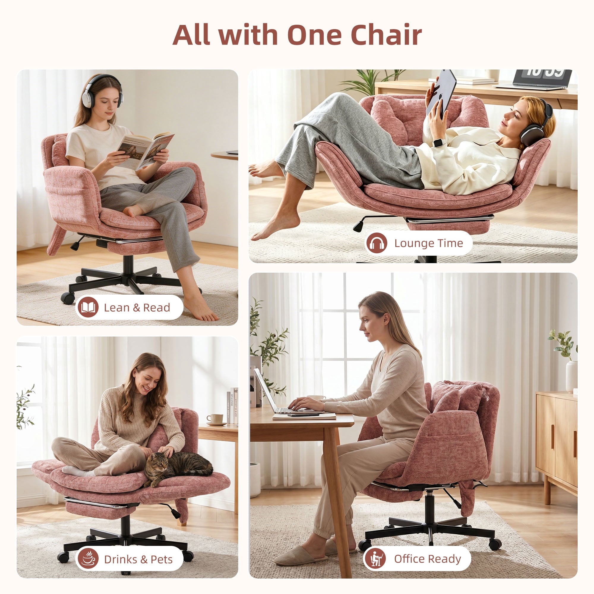 Hforesty Cross Legged Office Chair, Inflatable Flip-up Back & Wide Seat, 5-Position Armrests & Footrest, Ergonomic Task Chair for Home Office, Gray