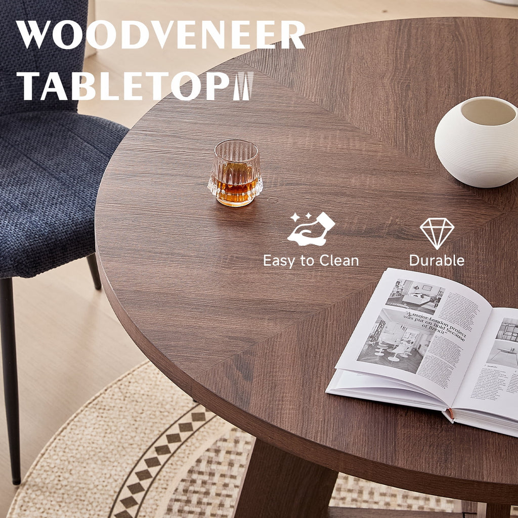 5 Piece 47'' Round Dining Table Chairs Set for 4, Farmhouse Oak Kitchen Table with 4 Boucle Mid Century Modern Dinning Room Chairs, Wood Dinner Table &Upholstered Chair Set of 4, Beige