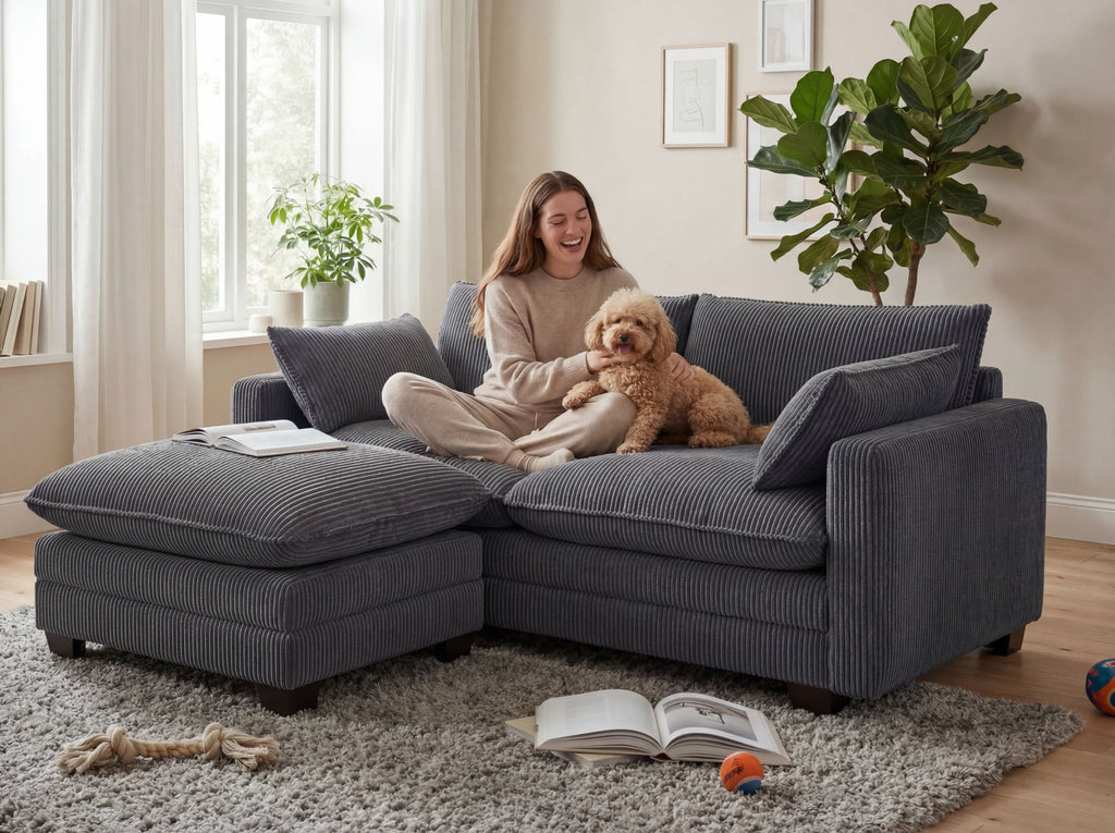 75’’ Cloud Couches for Living Room, Noelse L Shaped Modular Sofa with Deep Seats, 2 Seater Love Seat Couch with Removable Washable Corduroy Fabric for Living Room Bedroom and Apartment, Gray