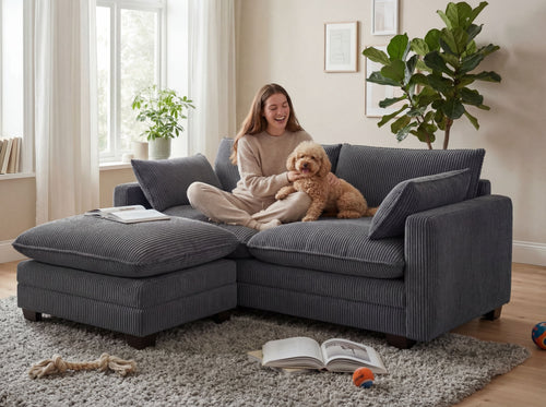75’’ Cloud Couches for Living Room, Noelse L Shaped Modular Sofa with Deep Seats, 2 Seater Love Seat Couch with Removable Washable Corduroy Fabric for Living Room Bedroom and Apartment, Gray