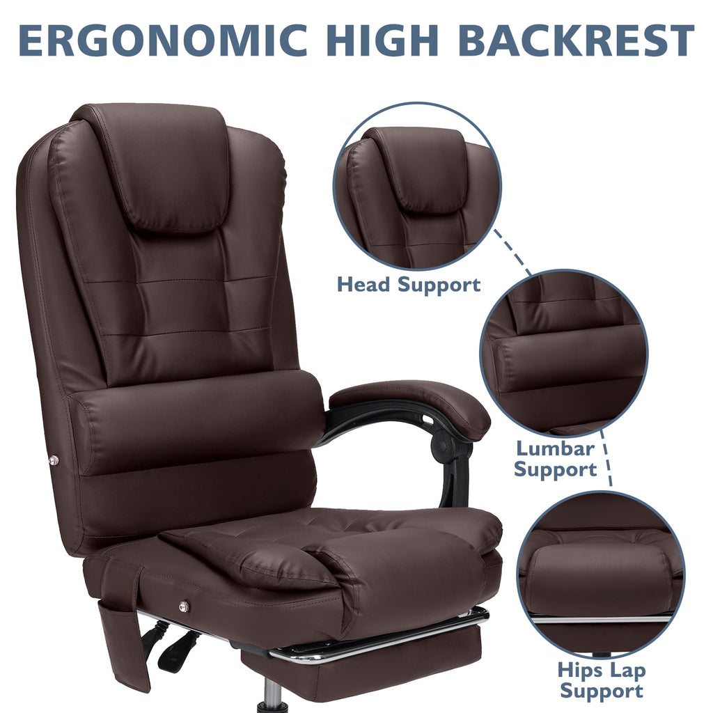Hoffree Executive Office Chair Massage and Footrest Ergonomic Computer Desk Chair Reclining High Back Leather Office Chair Lumbar Back Support Swivel Rolling for Home Office Black