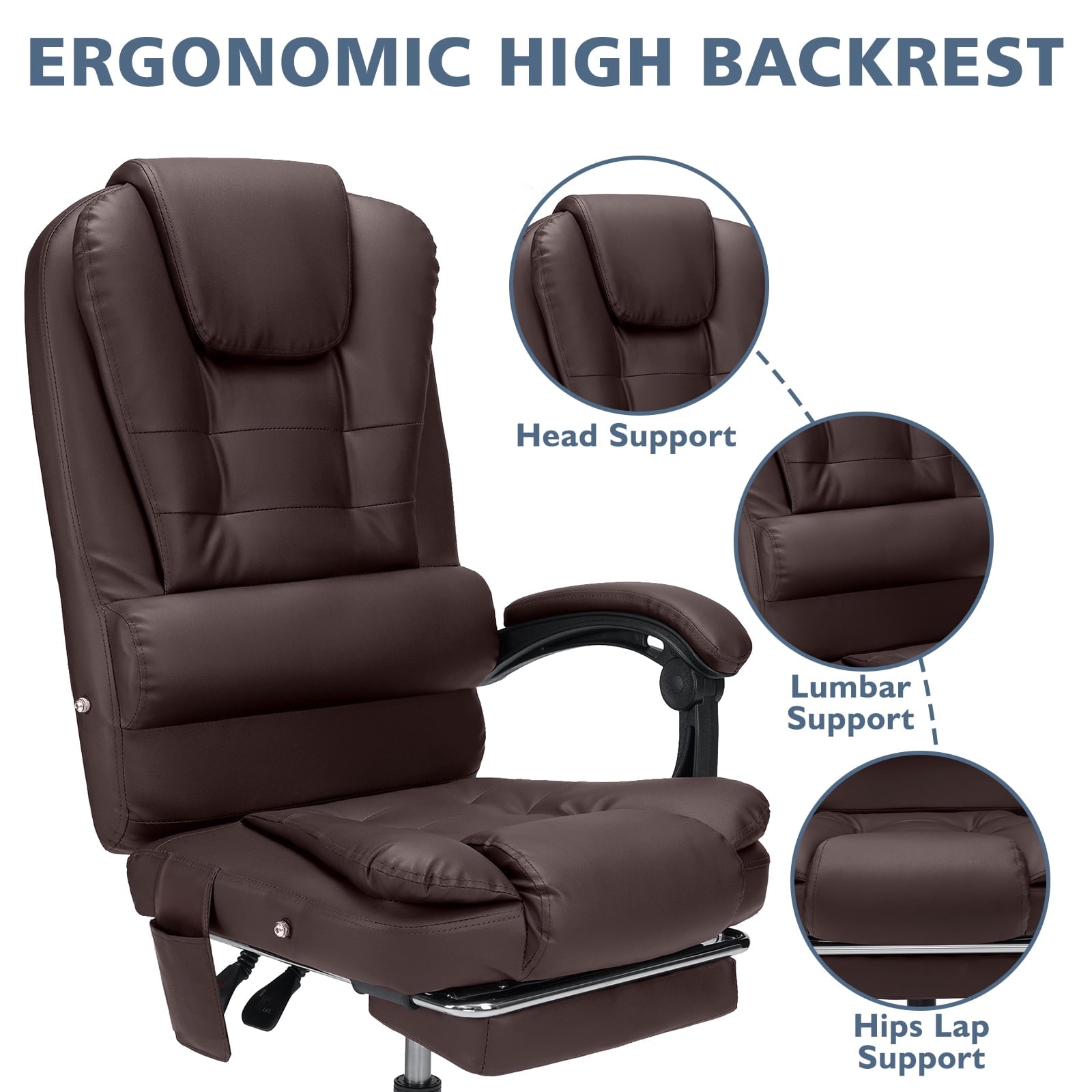 Hoffree Executive Office Chair Massage and Footrest Ergonomic Computer Desk Chair Reclining High Back Leather Office Chair Lumbar Back Support Swivel Rolling for Home Office Black