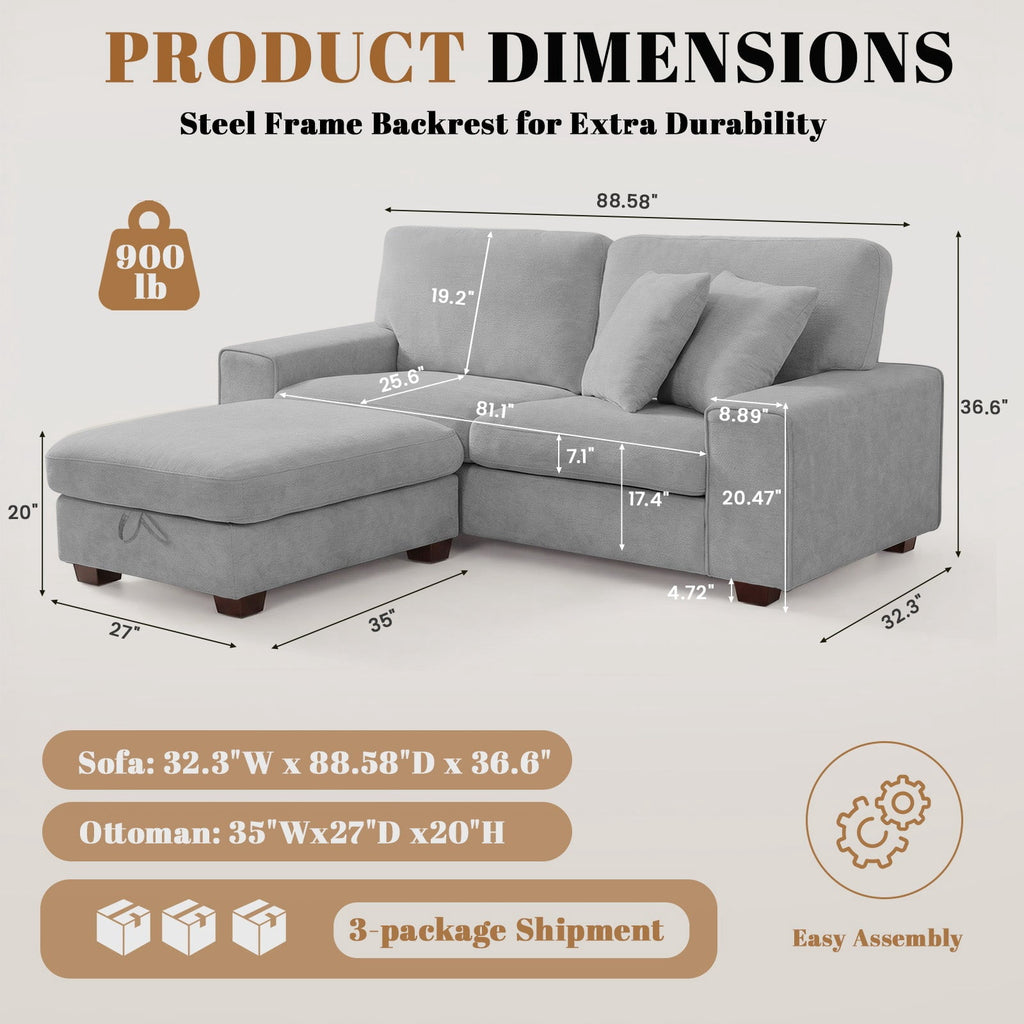 Poshby 71.25''W Loveseat 2 Seater Couch Sofa with Chenille Material, Modern for Living Room, Beige