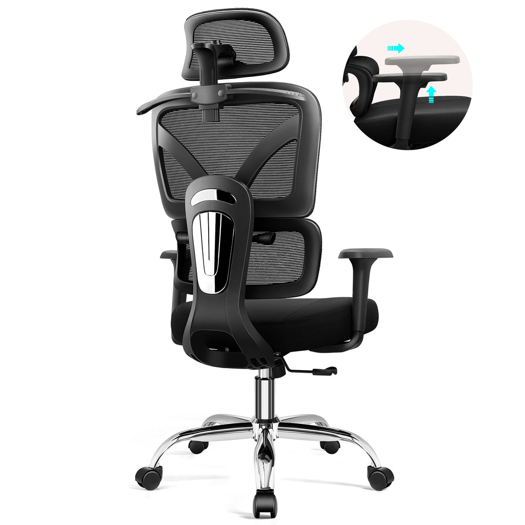 COOLHUT Ergonomic Mesh Office Chair with Footrest, Big and Tall Computer Desk Chair with Adjustable Lumbar Support, Headrest and Armrest, High Back Home Office Chair for Workspace, 300LBS, Black