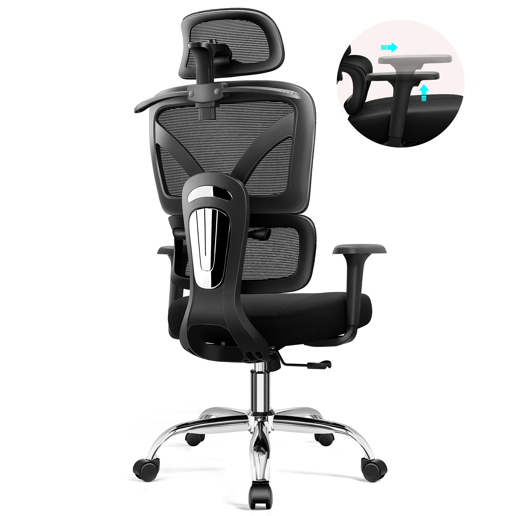 COOLHUT Ergonomic Mesh Office Chair with Footrest, Big and Tall Computer Desk Chair with Adjustable Lumbar Support, Headrest and Armrest, High Back Home Office Chair for Workspace, 300LBS, Black