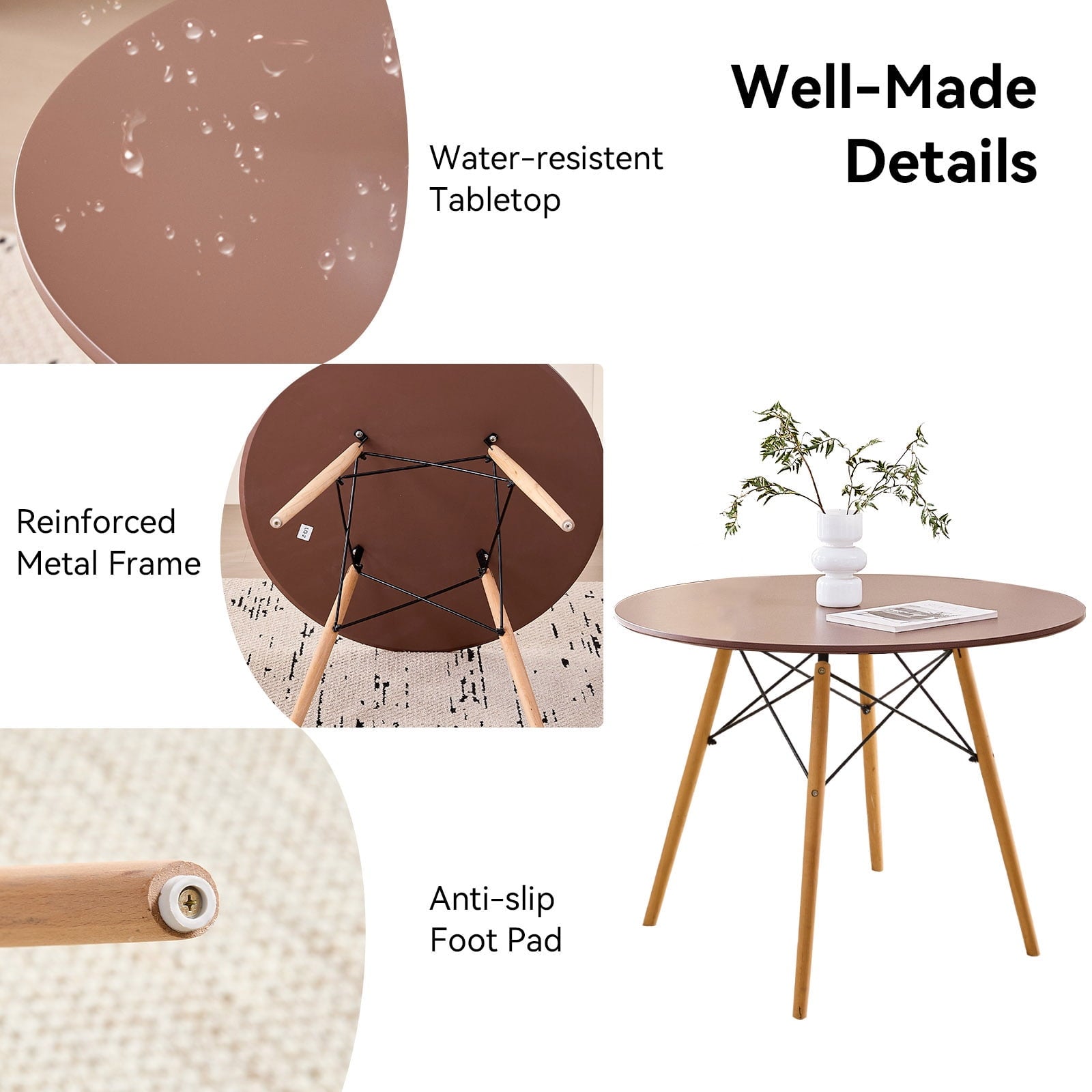 5-Piece 35.5'' Round Dining Table Set for 4, Kitchen Table Chair Set of 4, Mid-Century Modern Dinette Dining Room Table Set Dinner Table for 4 W/Solid Wood Legs, White