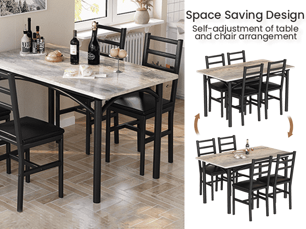 Lamerge 4 Person Dining Table Set, Wooden Dining Table 5 Piece Set with 4 Oak Metal Frame Chairs, Space Saving, Suitable for Apartments, Small Spaces, Kitchens, Breakfast Corners, Espresso Wood C