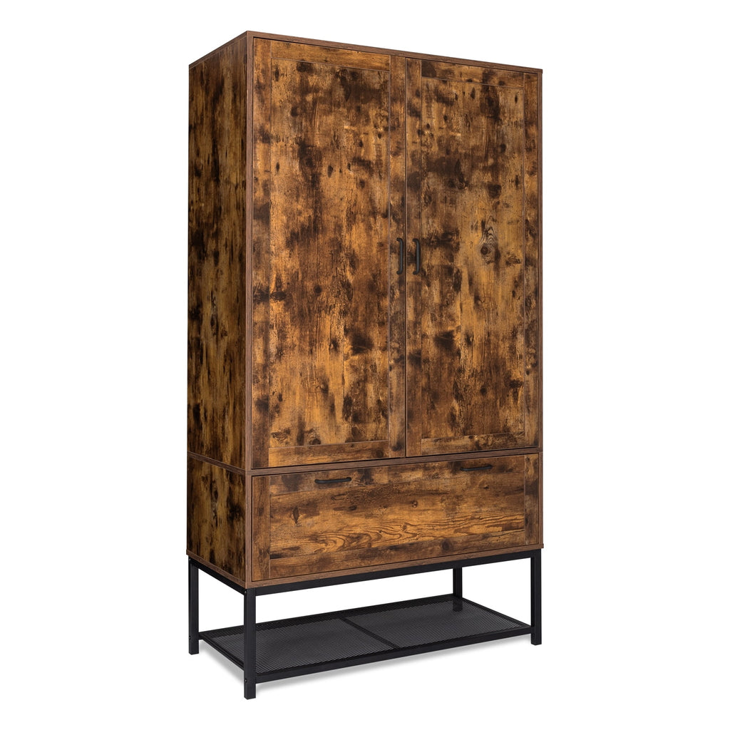Ktaxon Wardrobe Armoire Closet with Hanging Rod, Modern Drawer & Shelf – Elegant White Finish Closet, Farmhouse to Mid-Century Style