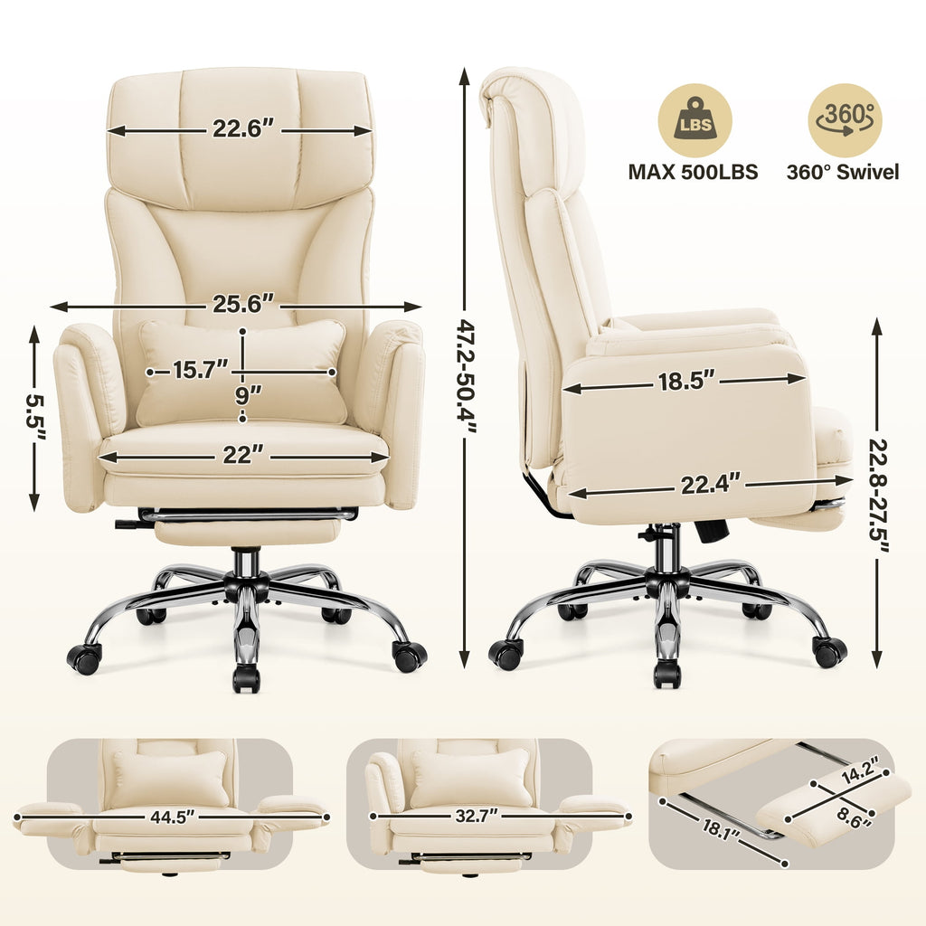 Primy Cross Legged Office Chair with Footrest & Convertible Armrests, 500LBS Capacity Home Desk Chair, Ergonomic Recliner with Lumbar Pillow, Criss Cross Design, Big and Tall Executive Chair