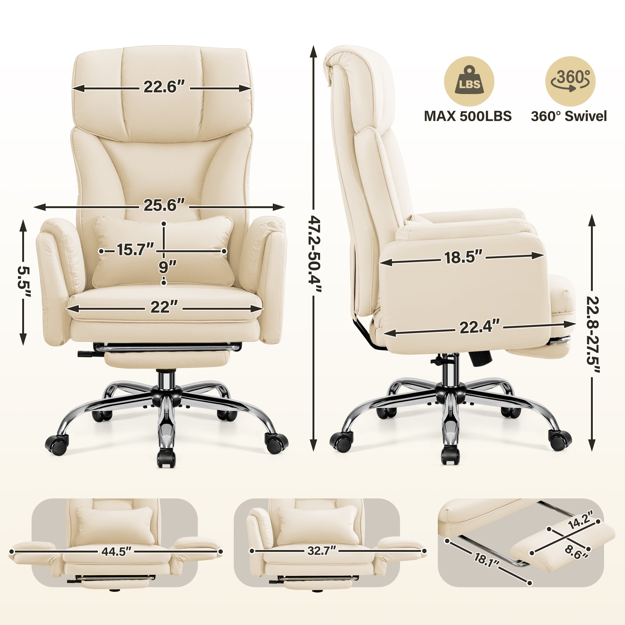Primy Cross Legged Office Chair with Footrest & Convertible Armrests, 500LBS Capacity Home Desk Chair, Ergonomic Recliner with Lumbar Pillow, Criss Cross Design, Big and Tall Executive Chair
