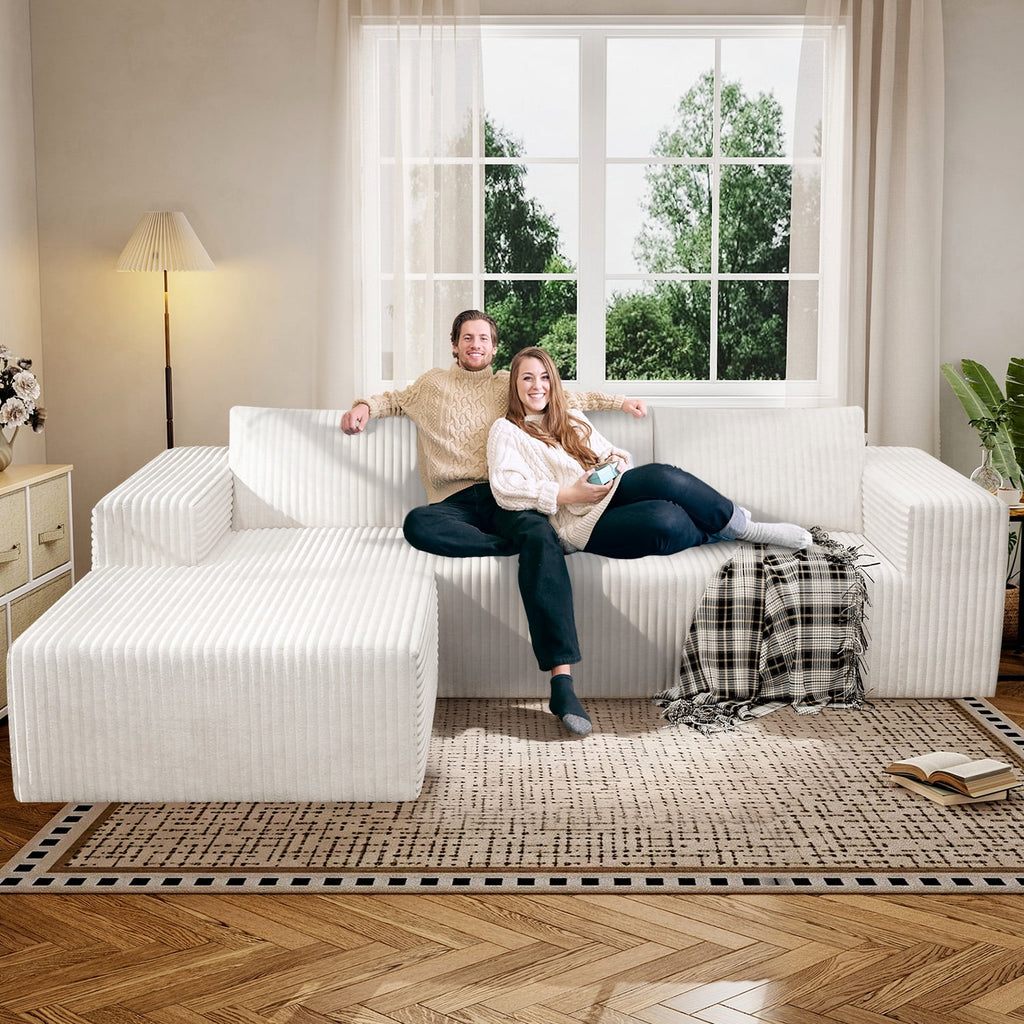 YVDNHP Modular Cloud Sofa - No Assembly Required, 107.8 Oversized L-Shaped Sectional with Chaise, Flannel Fabric Deep Seating Couch for Living Room
