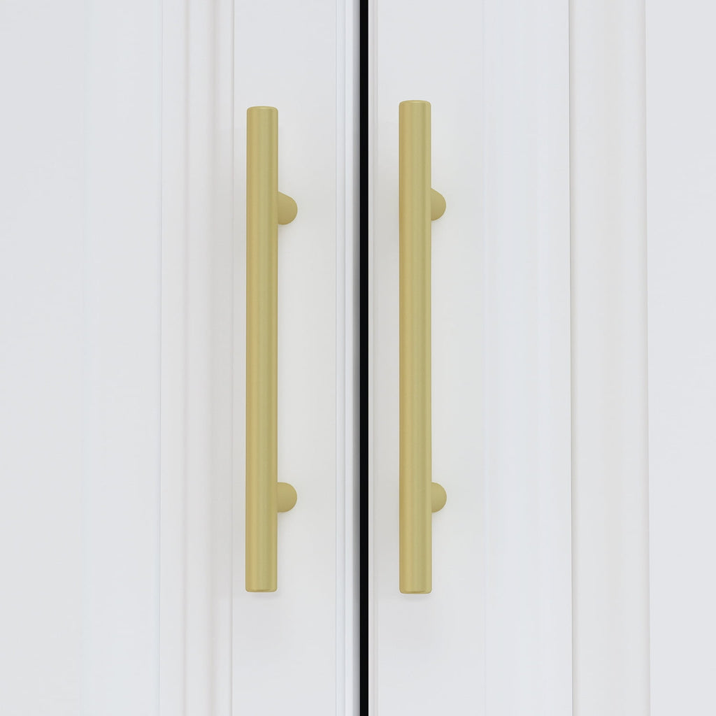 WIAWG 4 Door Wardrobe Closet with 4 Drawers & Shelves, Armoire Wardrobe Closet with Hanging Rod, for Bedroom White and Gold