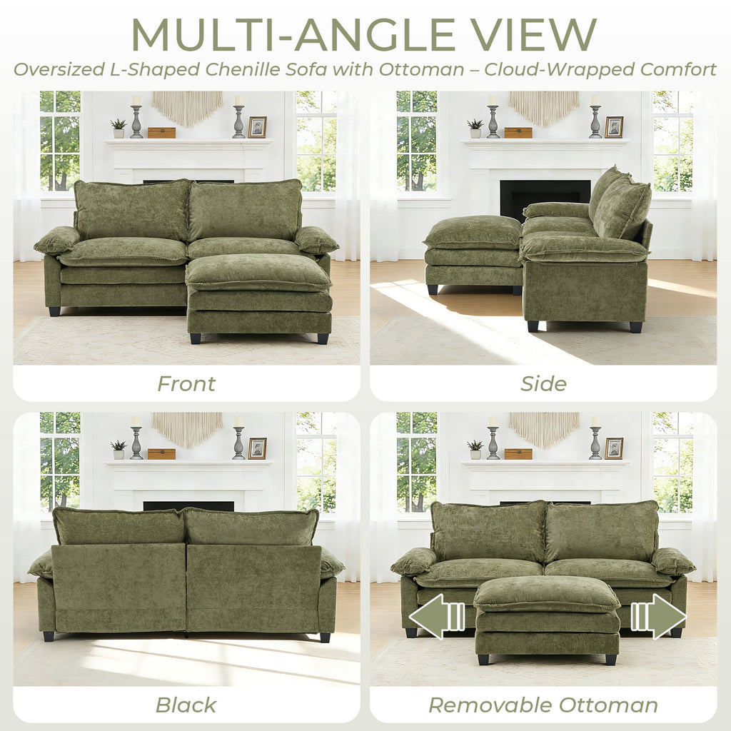 Ktaxon Sectional Sofa L Shaped Couch with Chaise Living Room Sleeper Set, 2 Seats with Chenille and Double Layer Cushions 86 W Beige