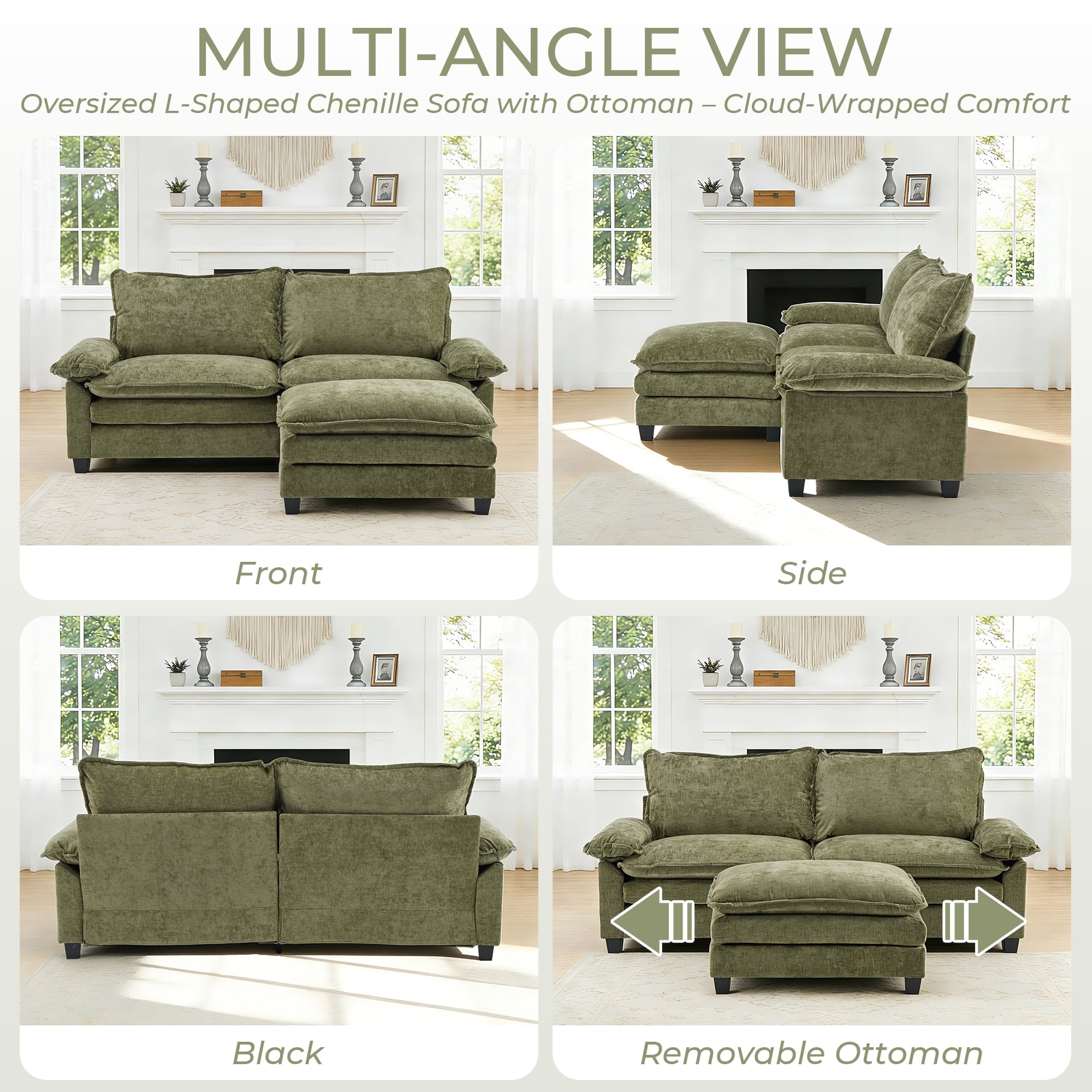 Ktaxon Sectional Sofa L Shaped Couch with Chaise Living Room Sleeper Set, 2 Seats with Chenille and Double Layer Cushions 86 W Beige