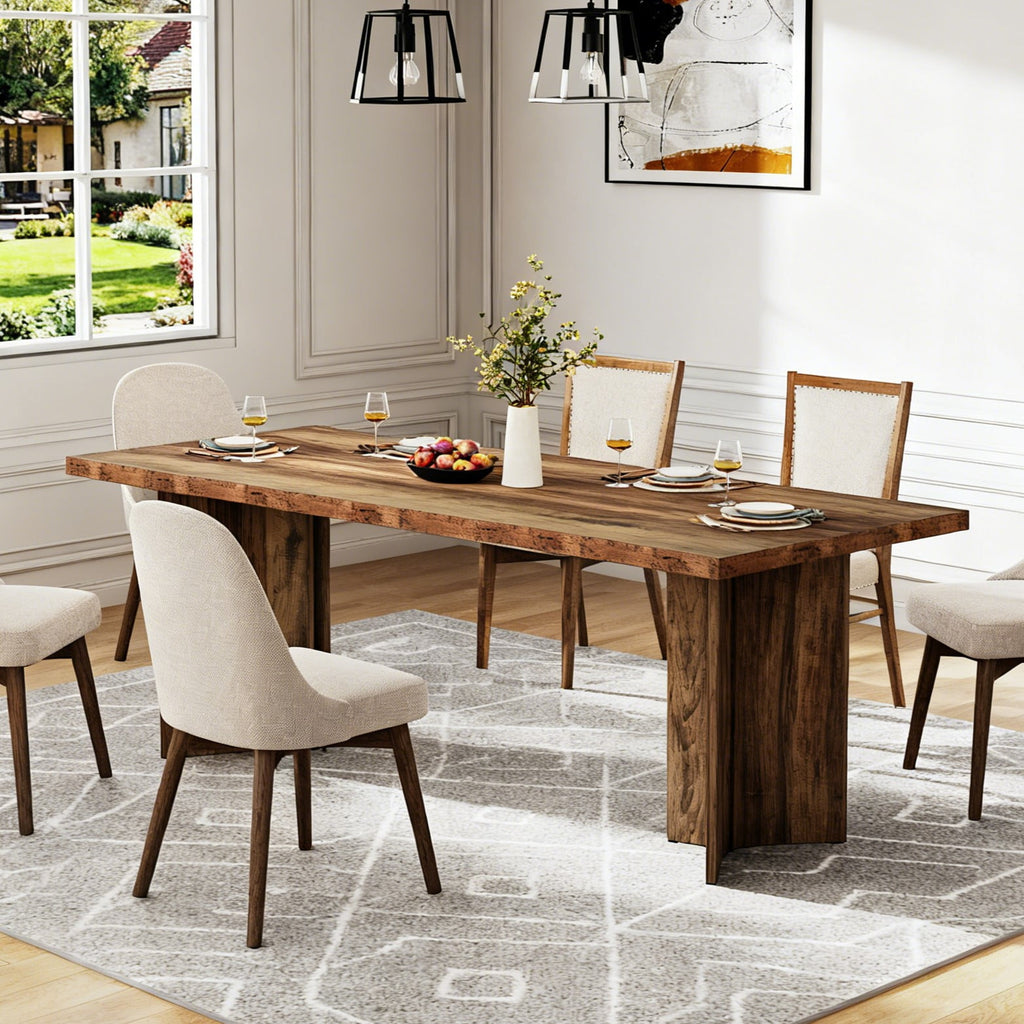 Fnova 63 Rectangular Modern Dining Table, Wooden Modern Kitchen Table for 6 People for Dining Room, Warm Brown (Chairs Not Included)