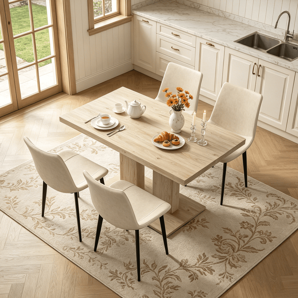 46.2 Dining Table,Modern Square Dining Table for 4-6 People,Rectangular Dining Room Table with Sturdy Pedestal Base，Rectangle kitchen Table for Living Room, Apartment