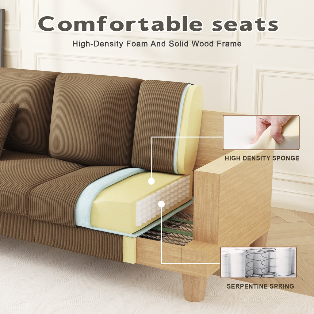 AAQZ 87 Corduroy Sofa Couch for Living Room, 3 Seater Deep Seat Comfy Couch in a Box, 2 Cushions, 2 Pillows Tool-Free Setup,Gray