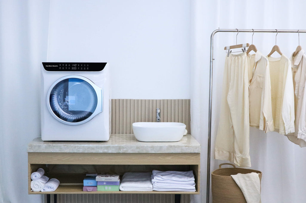 Hamilton Beach 13 lbs. Compact Tumble Dryer with Touchscreen Controls, 8 Drying Modes, Delay Start, Adjustable Heat Levels, Child Lock, Air-Vented Port, White
