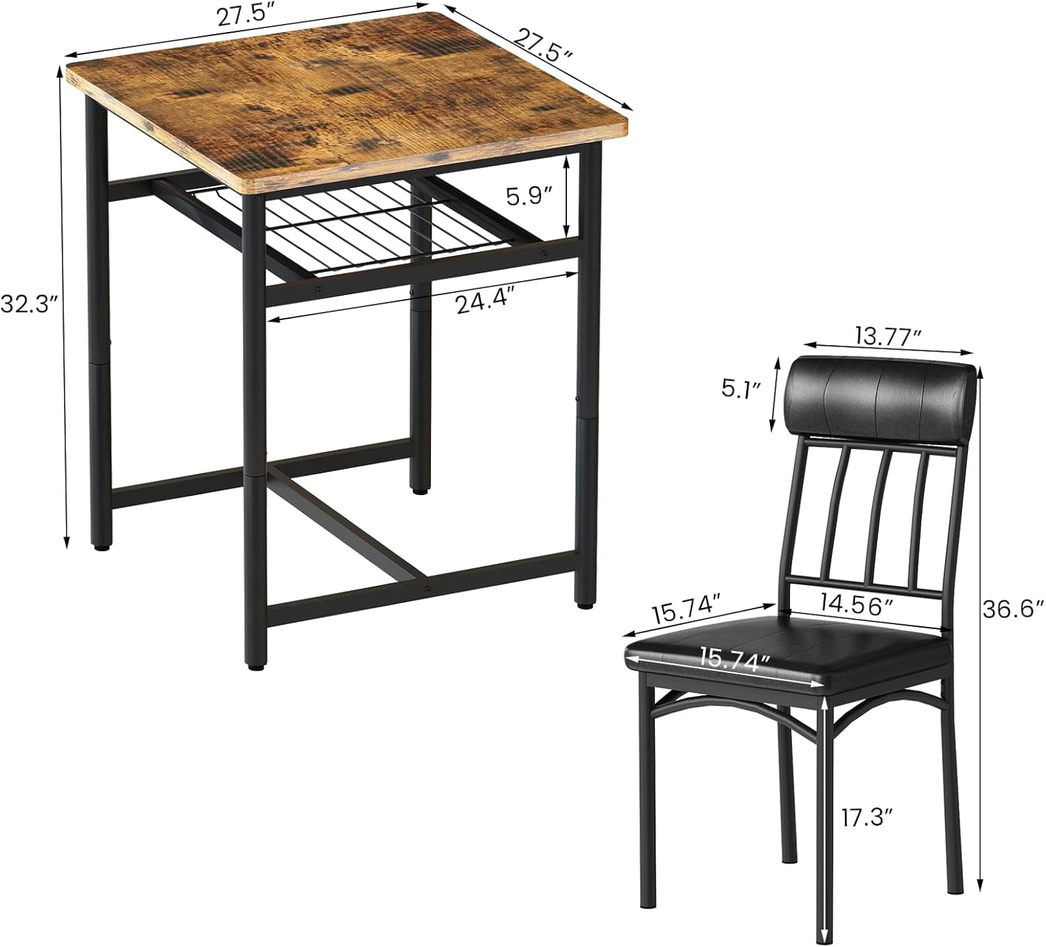 Lamerge 4 Person Dining Table Set, Wooden Dining Table 5 Piece Set with 4 Oak Metal Frame Chairs, Space Saving, Suitable for Apartments, Small Spaces, Kitchens, Breakfast Corners, Espresso Wood C