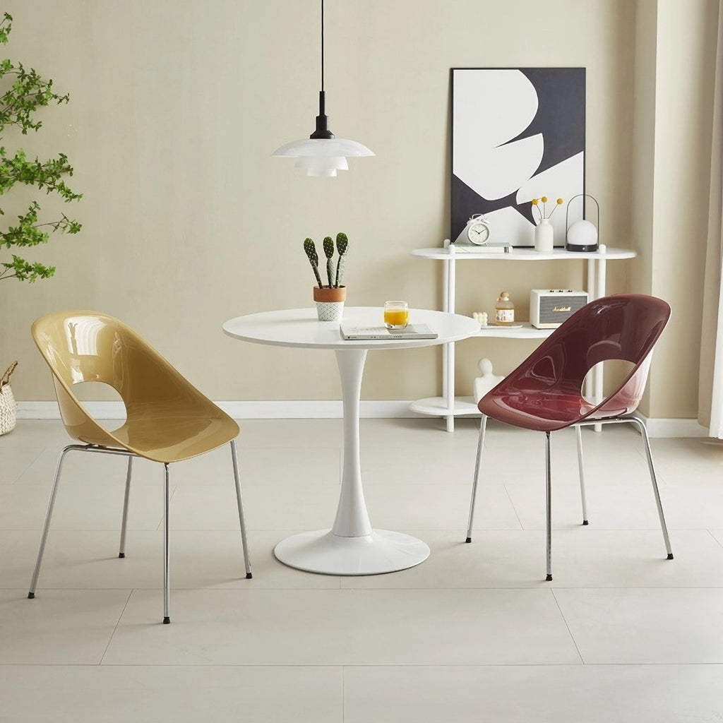 GDF Studio 24 Round Modern Dining Table, Wooden Top Tulip Table with Steel Pedestal Base, Kitchen Table, Walnut