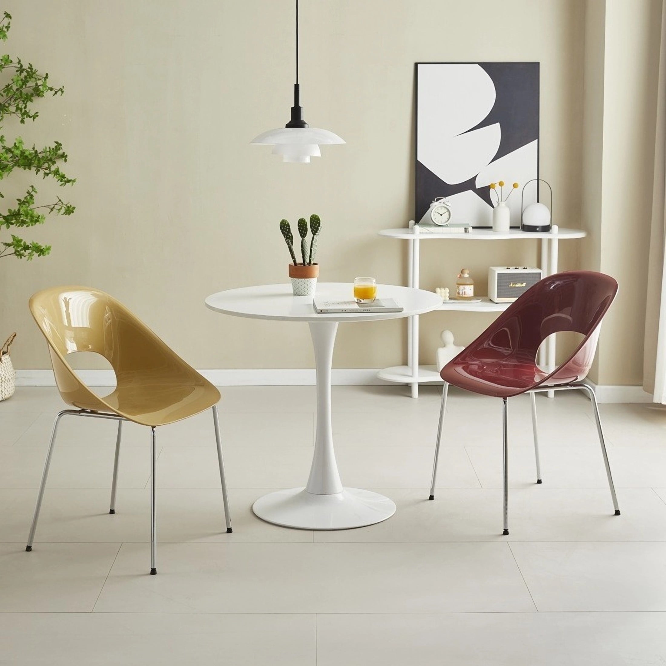 GDF Studio 24 Round Modern Dining Table, Wooden Top Tulip Table with Steel Pedestal Base, Kitchen Table, Walnut
