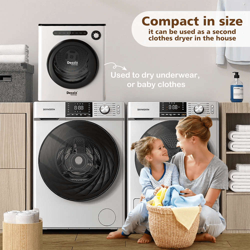 Dessiz 1.6cu.ft Compact Laundry Dryer,Electric Portable Clothes Dryer - White