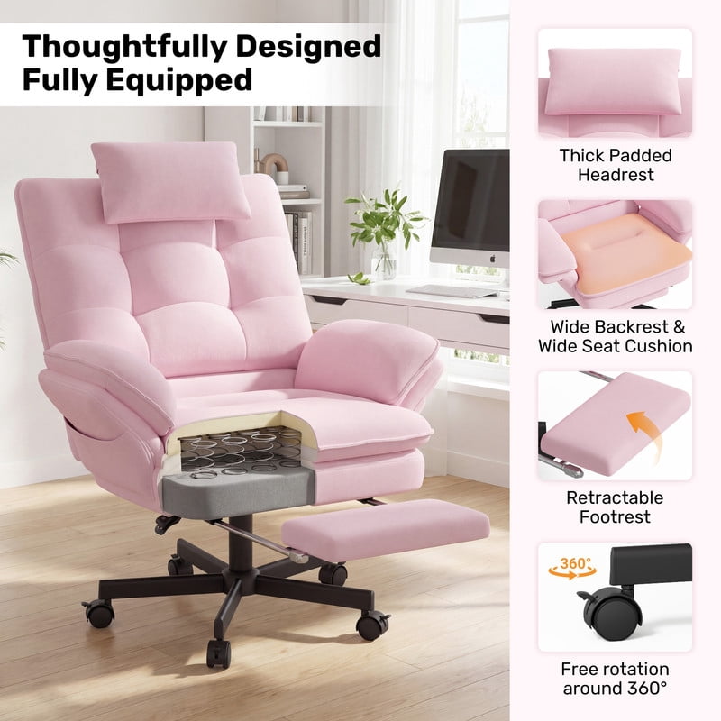 Hawsaiy Big and Tall Office Chair with Footrest, Ergonomic Executive Desk Chair with Flip-Up Arms, Reclining High Back Computer Chair with Headrest & Side Pockets, White
