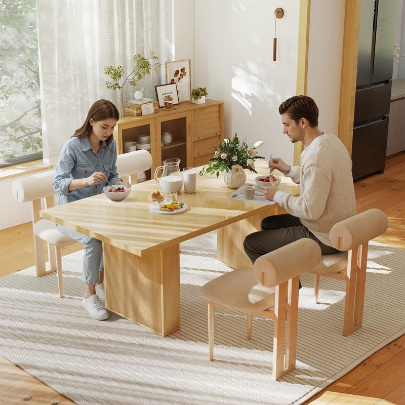 Hawsaiy 78 Rectangular Farmhouse Dining Table for 6–8, Large Kitchen Table with Grooved Wood Base, Thick Waterproof Top for Dining Room, Walnut