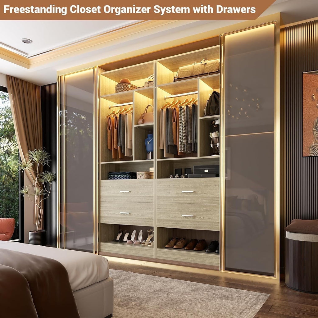 Homieasy Freestanding 24 Closet System with 2 Wood Drawers, 2FT Small Closet Organizer System with 6 Shelves & Hanging Rod, Walk-in Closet Systems for Small Closets, White