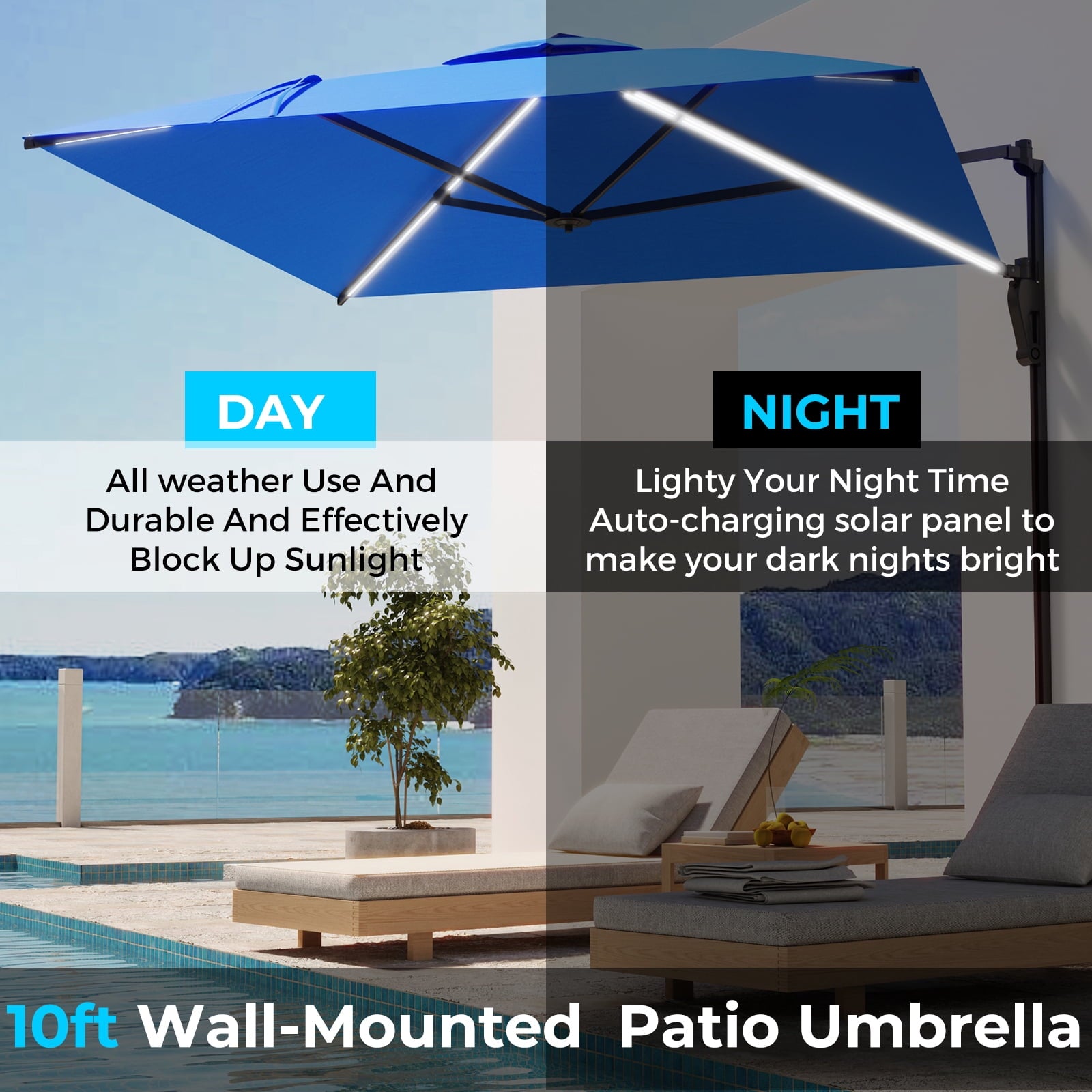 AECOJOY 10x10ft Outdoor Cantilever Patio Umbrella with Base, 360° Tilt & Rotate, Beige