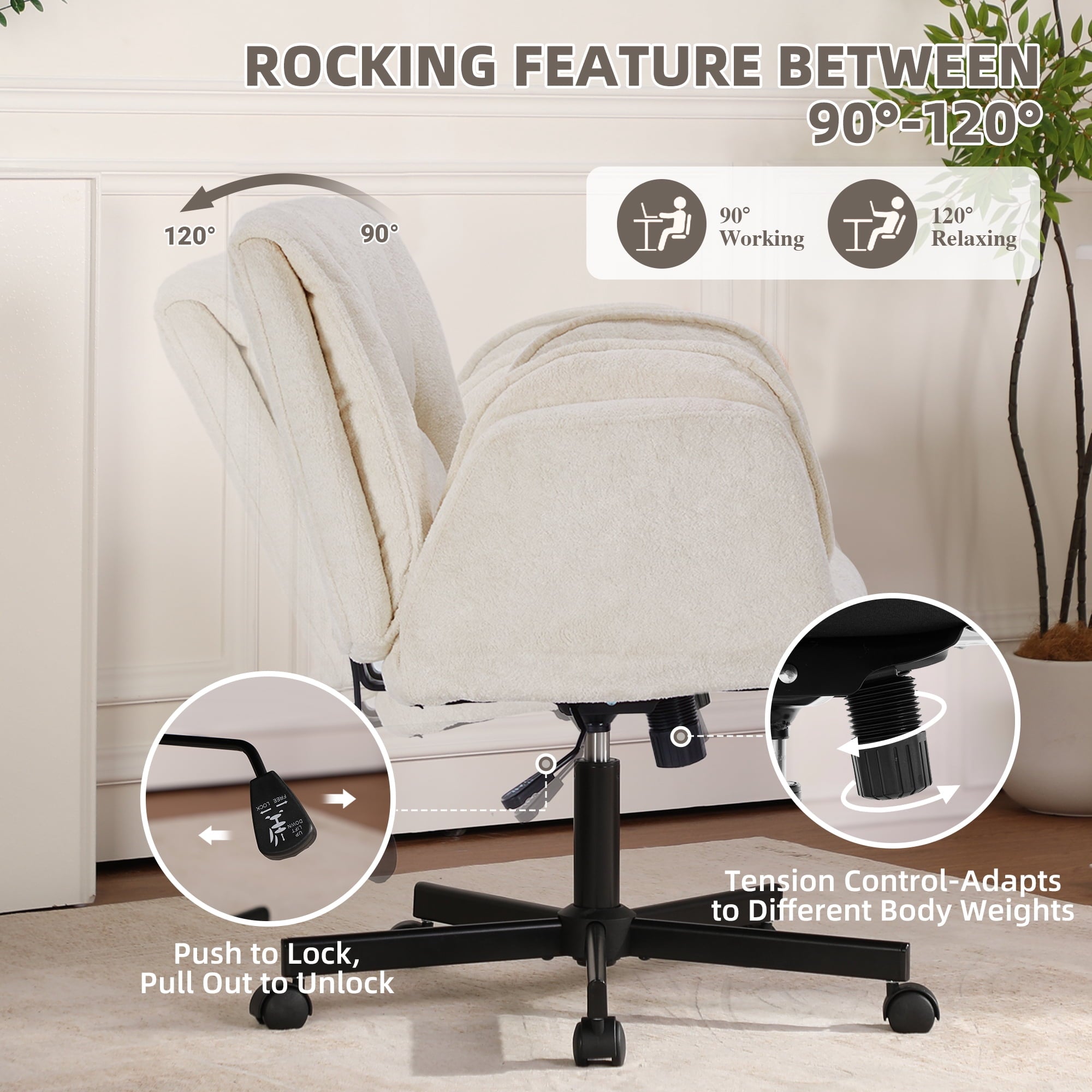 Cross Legged Office Chair with Wheels & Dynamic Airbag Lumbar Support, Criss Cross Wide Seat, 5-Position Fold-Down Armrests, Swivel Vanity Chair for Home Office, Dark Green