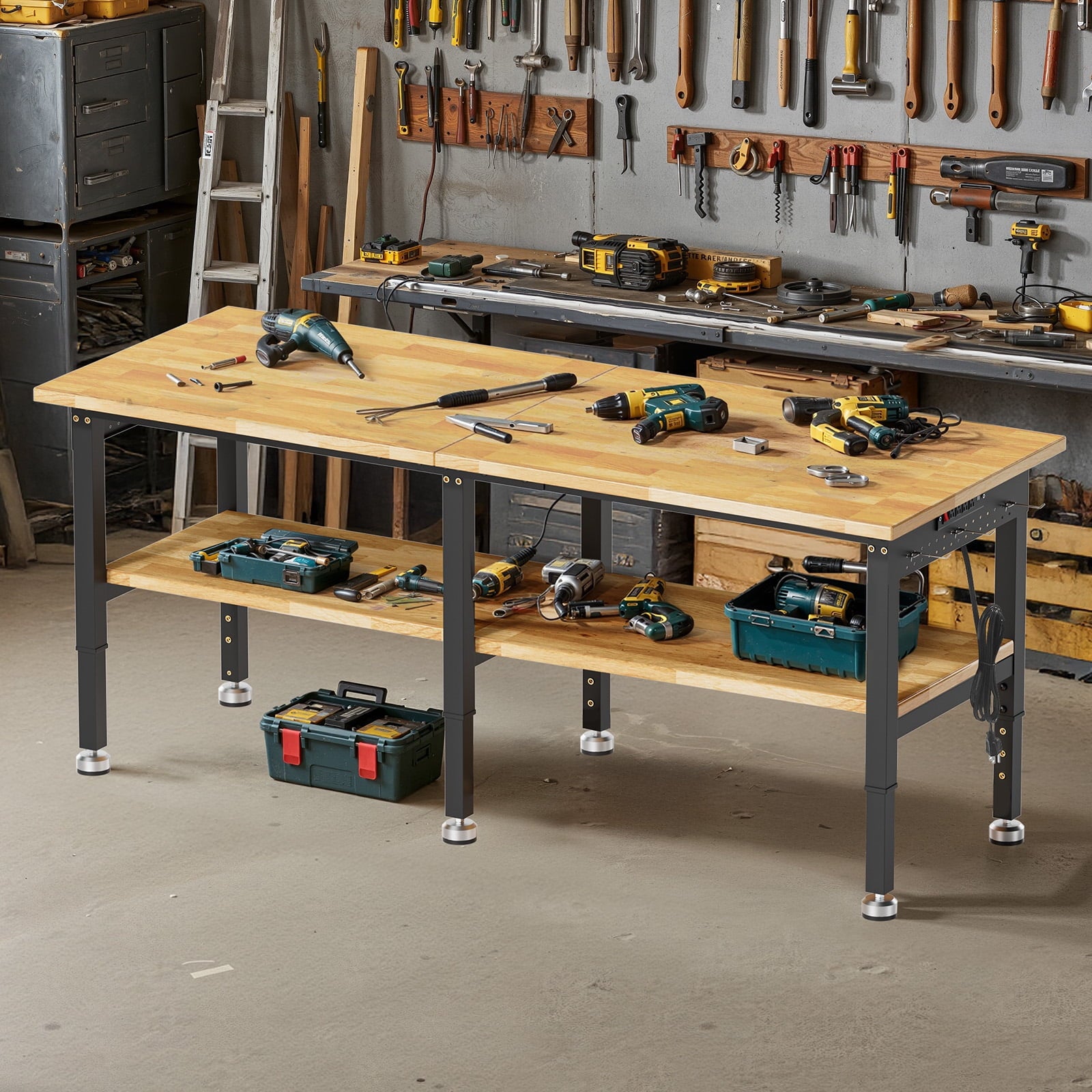 MUWOOD 96-inch Adjustable Height Workbench with Adjustable Height, Wood Worktop, 5000 LBS Load Capacity for Garage, Workshop