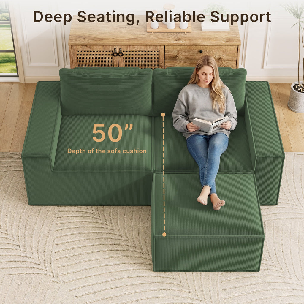 Comfortable Sofa Couch, Lofka L Shaped Foam Couch for Office, Living Room, Green