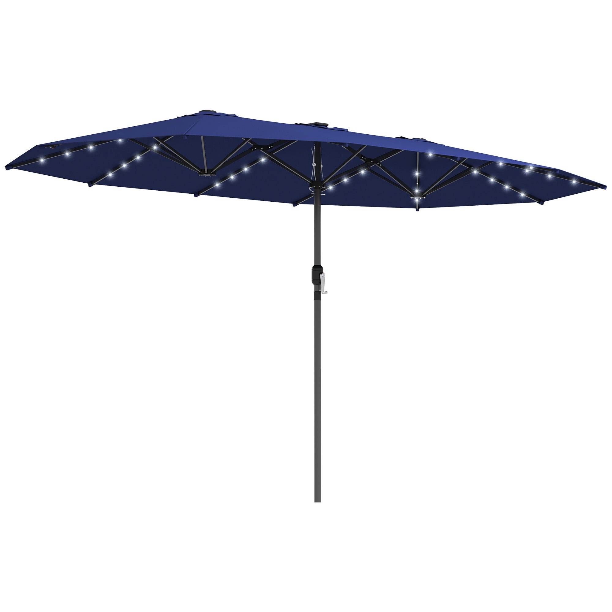 Outsunny Double-Sided Sun Umbrella, Outdoor Garden Parasol, Patio Sun Shade with LED Solar Light, Navy Blue