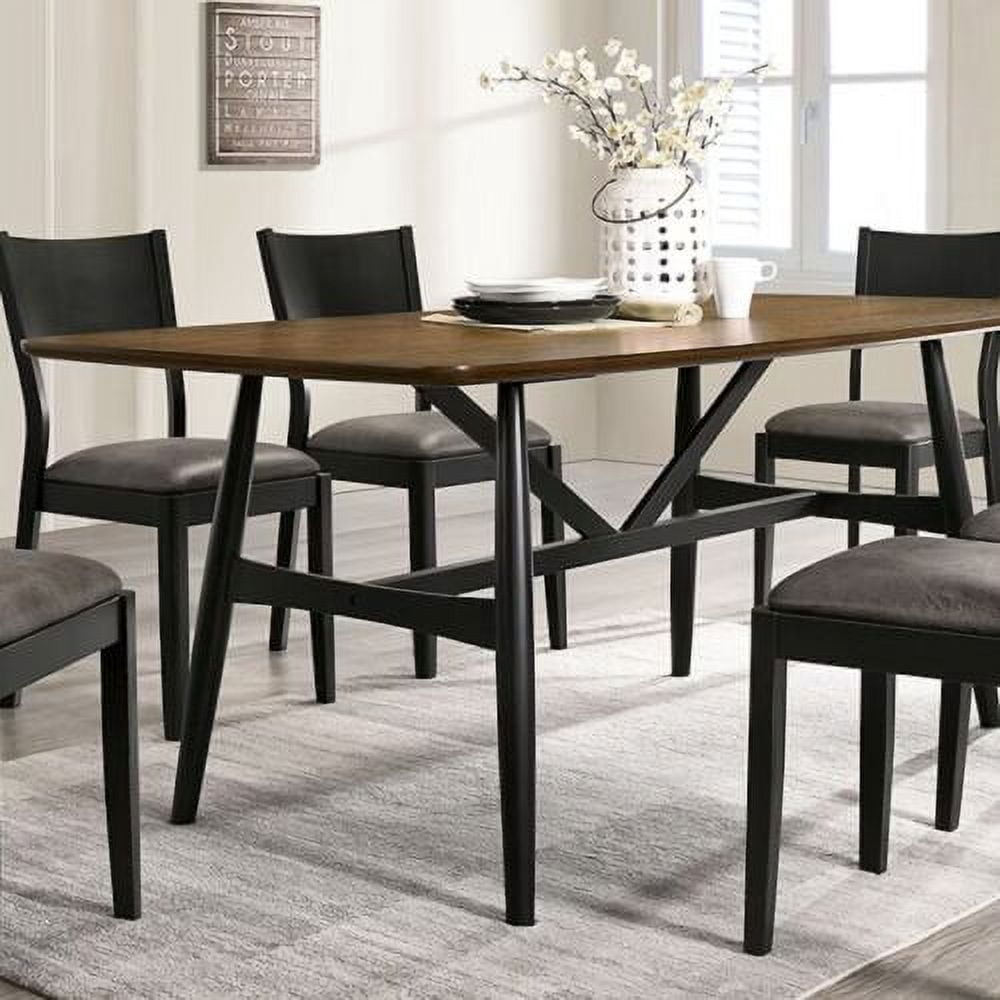 Mid-Century Modern Dining Room 7pc Dining Set Dining Table 6x Side Chairs Leatherette Seat Chair Furniture Antique Oak, Black