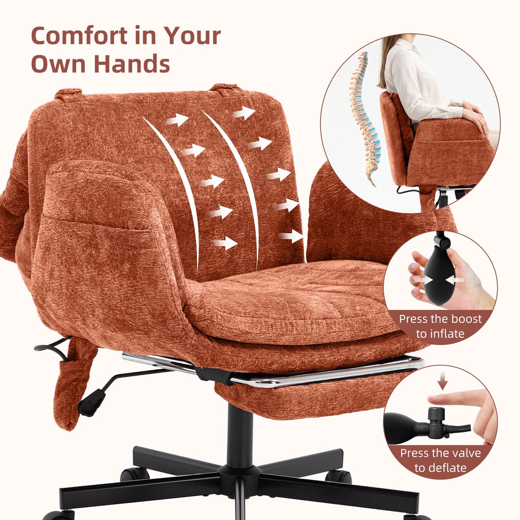 Hforesty Cross Legged Office Chair, Inflatable Flip-up Back & Wide Seat, 5-Position Armrests & Footrest, Ergonomic Task Chair for Home Office, Gray