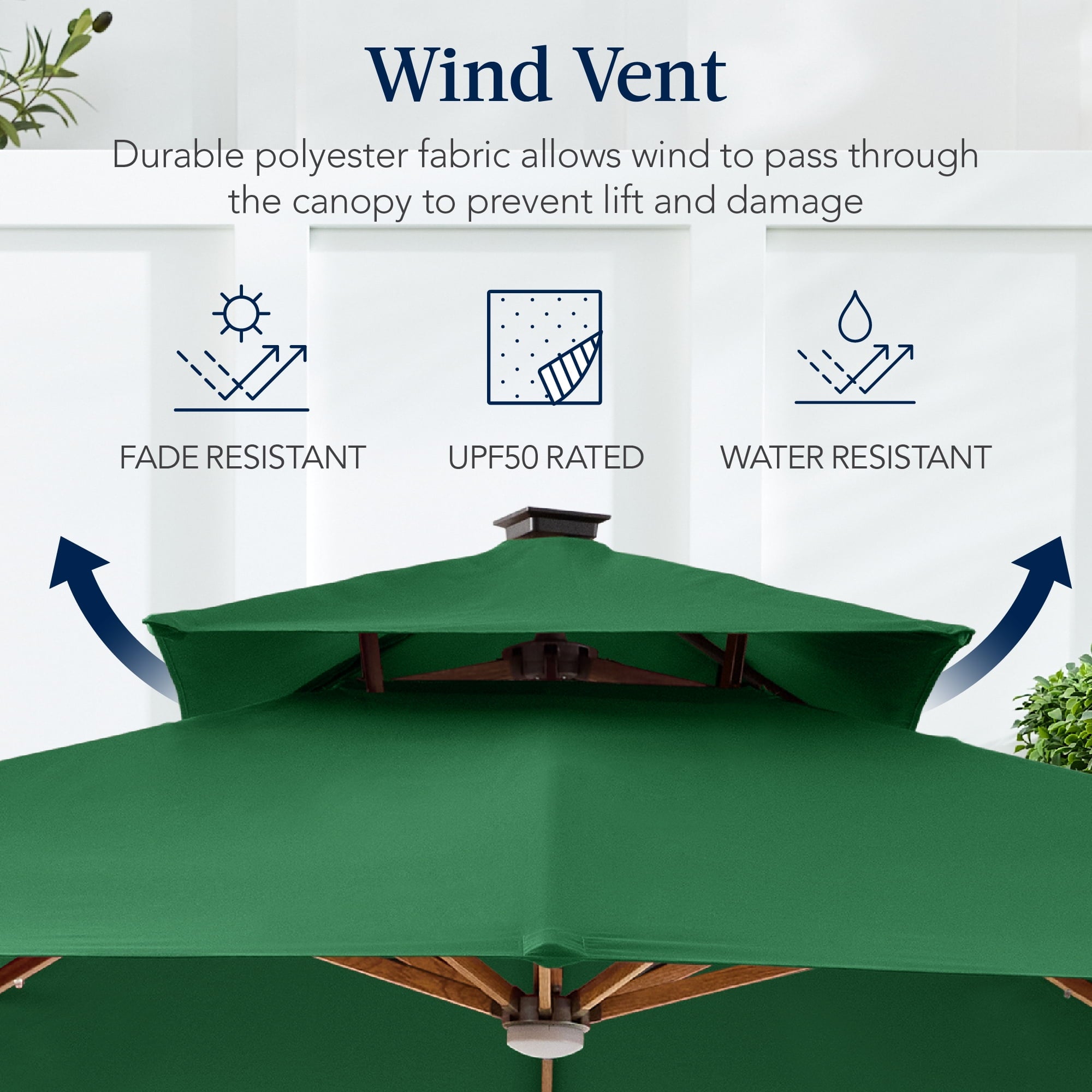 Best Choice Products 10ft Square Woodgrain Pattern 2-Tier Outdoor Solar LED Cantilever Umbrella w/ Base - Gray