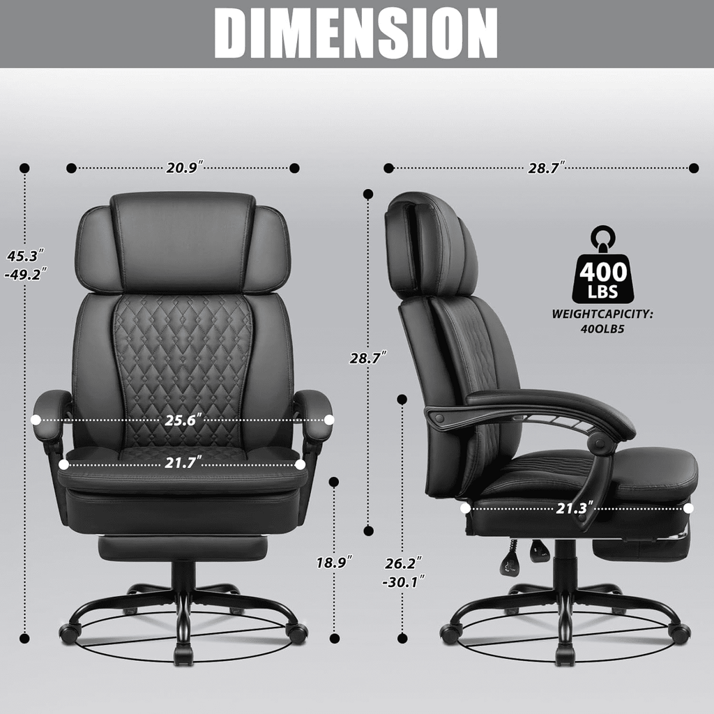 BOSSIN 400lbs Executive Office Chair with Foot Rest, Ergonomic Heavy Duty Big and Tall Desk Chair with Adjustable Headrest, High Back PU Leather Comfy Computer Chair