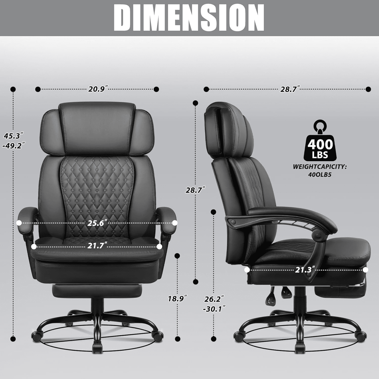 BOSSIN 400lbs Executive Office Chair with Foot Rest, Ergonomic Heavy Duty Big and Tall Desk Chair with Adjustable Headrest, High Back PU Leather Comfy Computer Chair