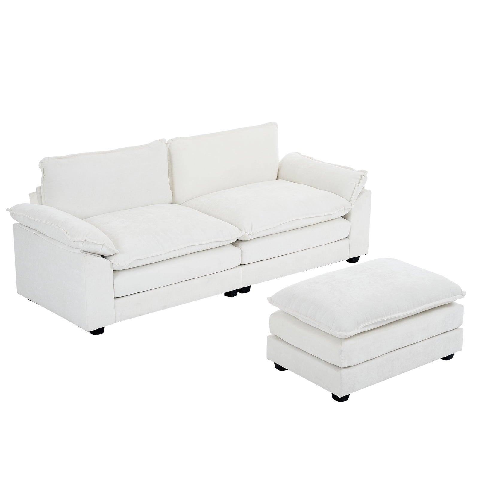 Ktaxon Sectional Sofa L Shaped Couch with Chaise Living Room Sleeper Set, 2 Seats with Chenille and Double Layer Cushions 86 W Beige