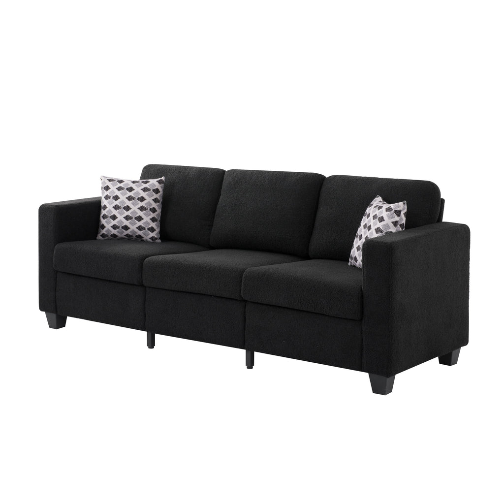 Gewnee 86.6 Modern Sofa Couch,Teddy Velvet 3 Seaters Comfy Couch with Deep Seat for Living Room,2 Pillows,Beige
