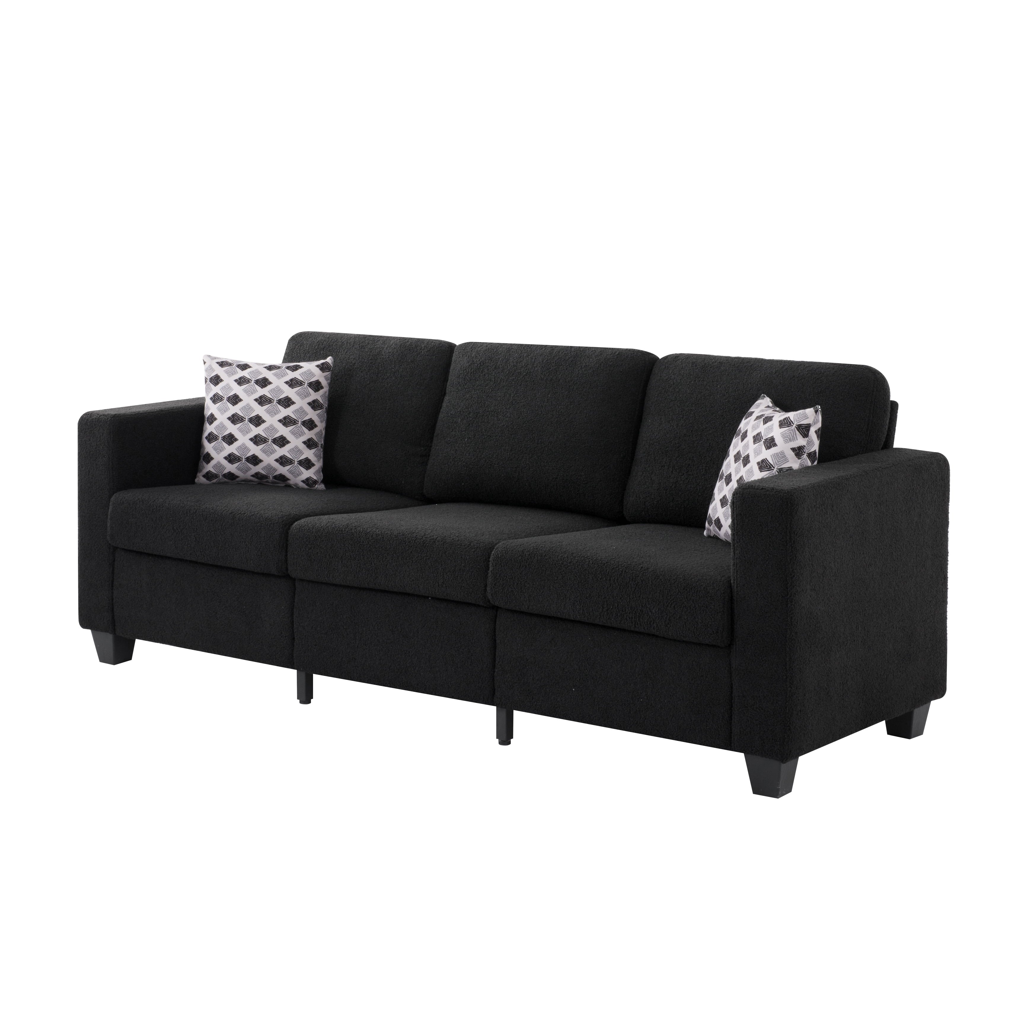 Gewnee 86.6 Modern Sofa Couch,Teddy Velvet 3 Seaters Comfy Couch with Deep Seat for Living Room,2 Pillows,Beige