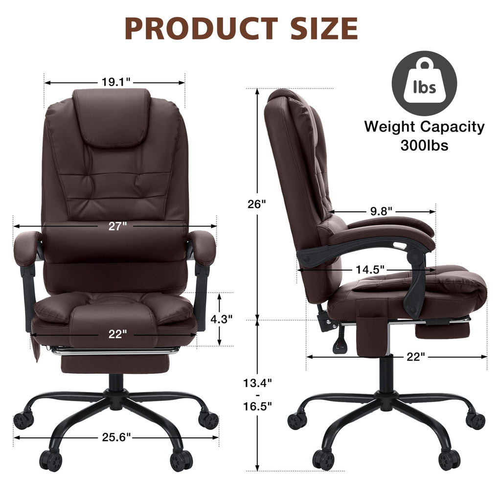 Hoffree Executive Office Chair Massage and Footrest Ergonomic Computer Desk Chair Reclining High Back Leather Office Chair Lumbar Back Support Swivel Rolling for Home Office Black